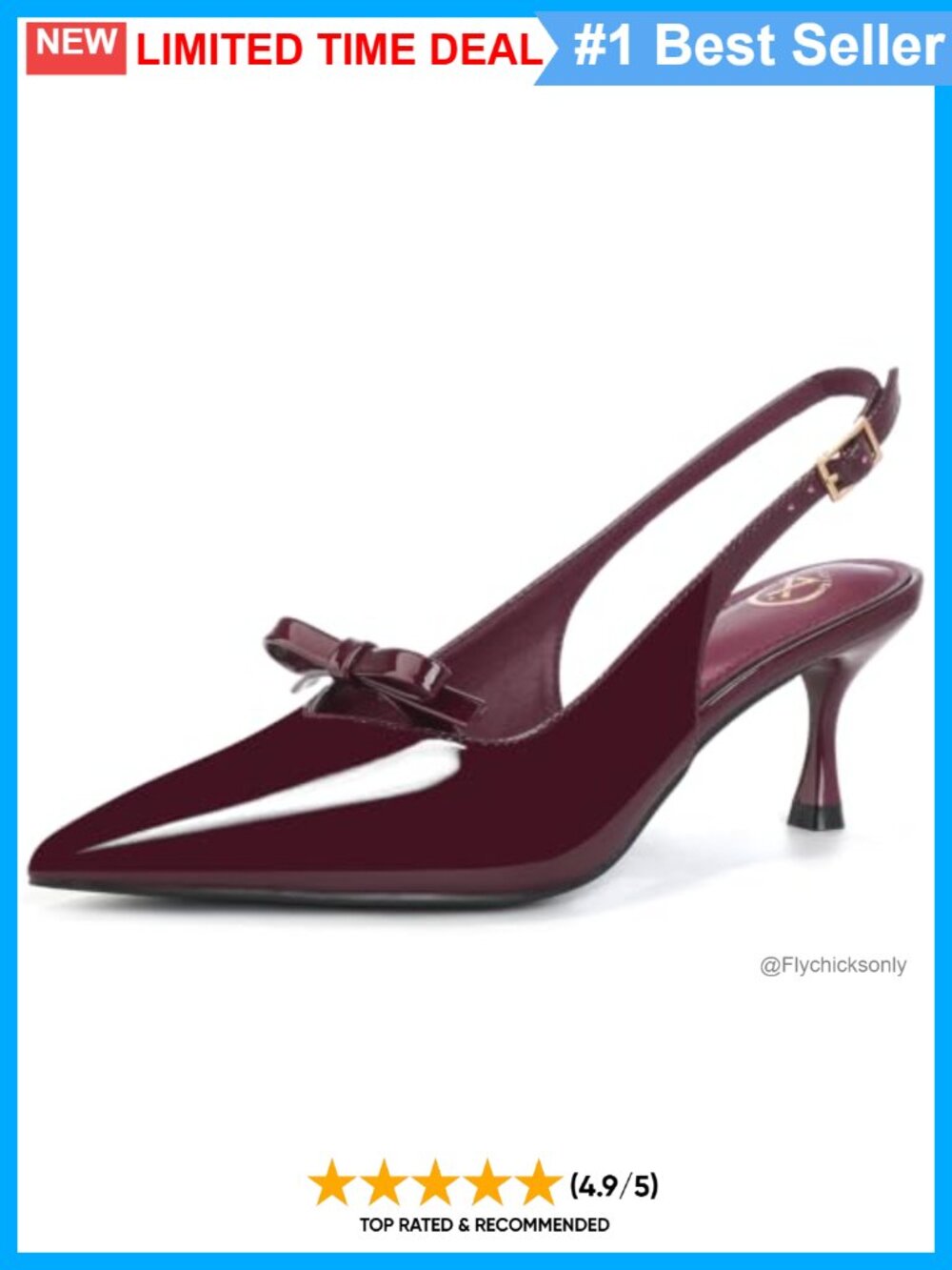 Faux Leather Pointed Toe Slingback Kitten Heels with Bow Detail